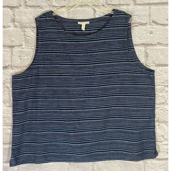 Eileen Fisher XL Organic Cotton Linen Modal Blend Blue Striped Tank Top EUC 9204 - Picture 4 of 8